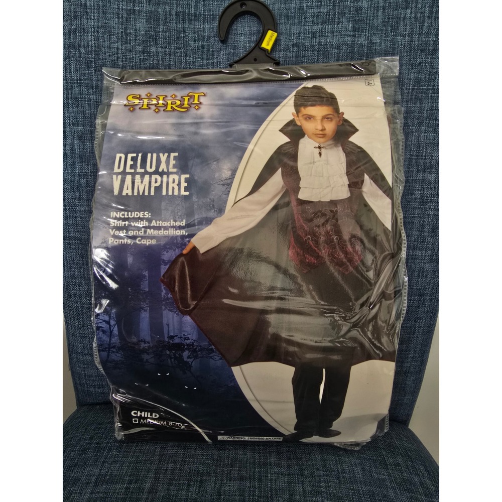 Spirit Halloween Deluxe Vampire Costume Boys Child Medium 8-10 Cape Vest Pants